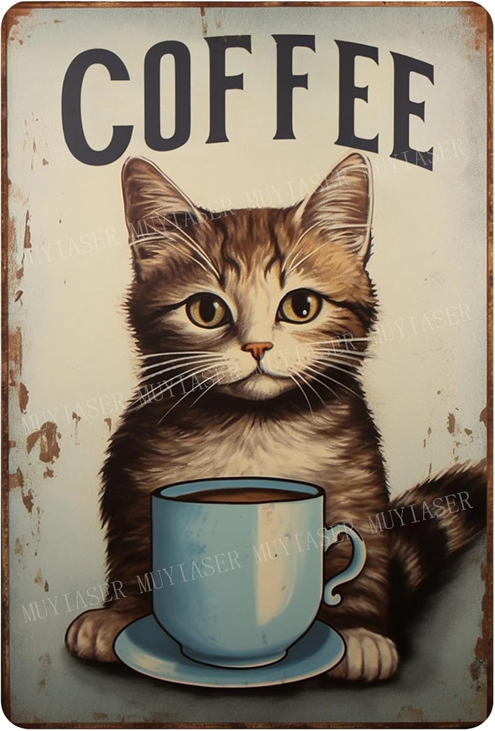 Home Bar And Coffee - Targhe in metallo vintage con gatto